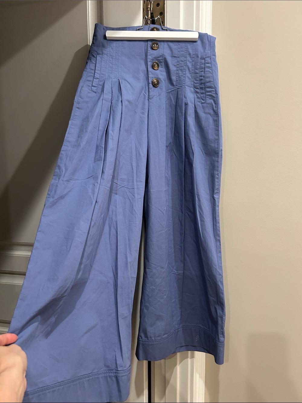 Forever 21 High-Waist Wide Leg Button Front Pants - Periwinkle Blue